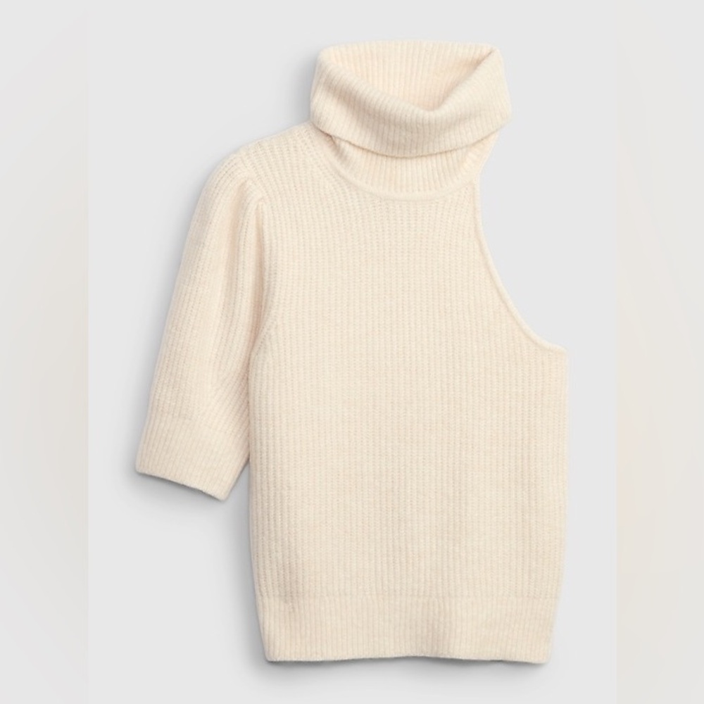 GAP Birch Beige One-Shoulder Turtleneck Sweater, M
